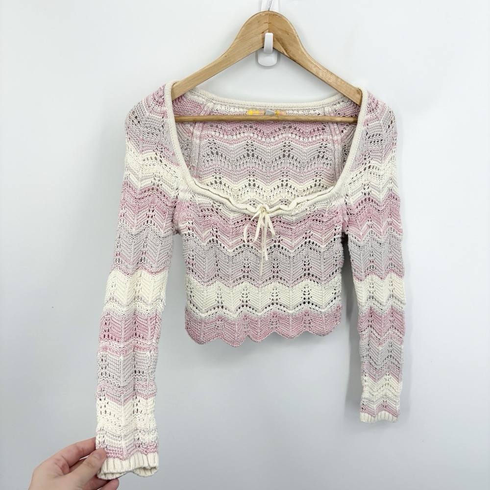 Urban Outfitters Y2K Sweater Medium Crochet Dainty Coquette Milkmaid Princess